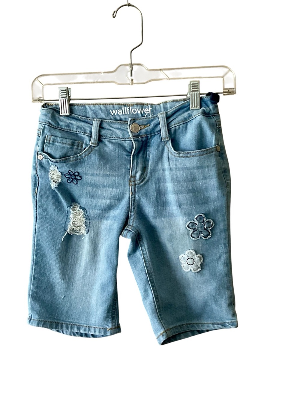 Wallflower Light Blue Floral Patch Denim Shorts
